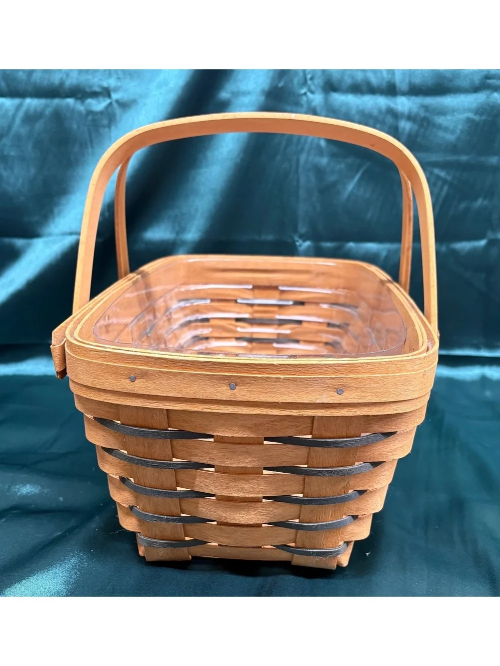 Vintage Longaberger Medium Market Basket Hunter Green Accents And Plastic Liner